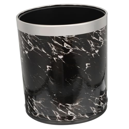 WEKAMOS Moderner Mülleimer Kunststoff Abfallbehälter mit Marmor Stabiles Design Leicht zu Reinigen für Wohnzimmer Bad Küche Schwarz Silberfarbener Rand WEKAMOS Moderner Mülleimer Kunststoff Abfallbehälter mit Marmor Stabiles Design Leicht zu Reinigen für Wohnzimmer Bad Küche Schwarz Silberfarbener Rand von WEKAMOS