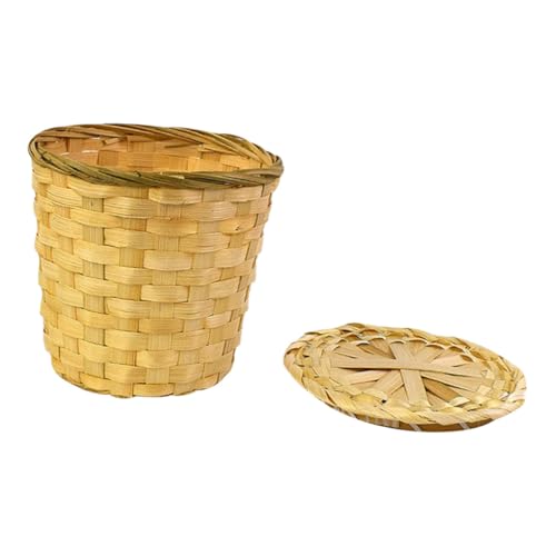 WEKAMOS Natürlicher Aufbewahrungskorb mit Deckel Handgeflochtener Mini Korb für Tee Vielseitiger Desktop Organizer und Haushalts Sundries Storage Basket Kompakt und Staubdicht von WEKAMOS