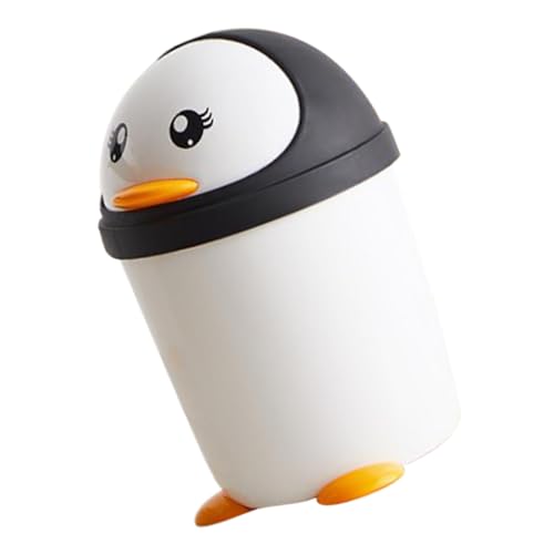 WEKAMOS Niedlicher Pinguin Mülleimer mit Klappdeckel Kunststoff Abfallkorb für Auto Büro Kinderzimmer und Badezimmer Stabile Basis Großer Fassungsvermögen Praktisch für Vielseitige von WEKAMOS