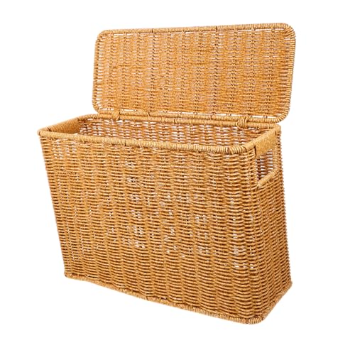 WEKAMOS Schmaler Hoher Aufbewahrungskorb mit Deckel und Henkel Geflochtene Aufbewahrungsbox für Küche und Wohnzimmer Vielseitiger Organizer für Zeitschriften und Kleinteile WEKAMOS Schmaler Hoher Aufbewahrungskorb mit Deckel und Henkel Geflochtene Aufbewahrungsbox für Küche und Wohnzimmer Vielseitiger Organizer für Zeitschriften und Kleinteile von WEKAMOS