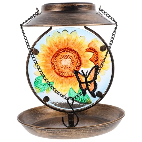 WEKAMOS Solar Bird Feeder Robuster Hängender Vogelfutterspender aus Metall mit Wasserstelle für Außenbereich für Balkone mit Solarbetriebener Beleuchtung von WEKAMOS