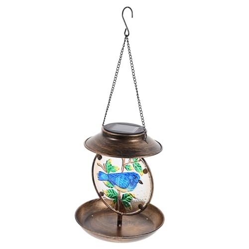 WEKAMOS Solar Vogeltränke und Futterstelle für Outdoor Hängender Vogelfutterspender mit Wasserbehälter für Garten für Wildvögel von WEKAMOS
