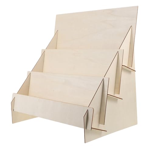 WEKAMOS Stufiges Holz Organizer Regal für Grußkarten und Broschüren Stabiler Desktop Aufsteller mit DIY Design Multifunktionaler Holzhalter für Fotos Sticker Bücher und Telefonablage von WEKAMOS