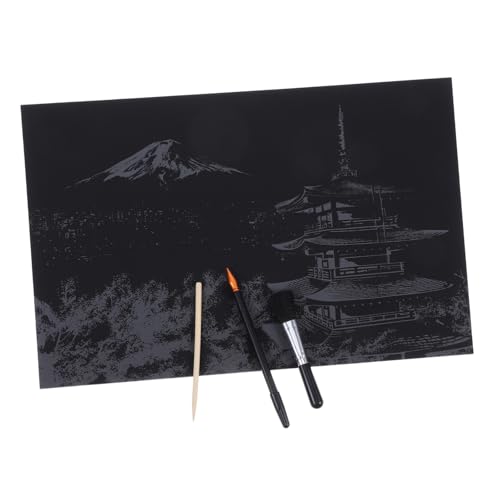 WEKAMOS Teiliges DIY Kratzbild Mount Fuji Nachtmotiv mit Scratch Paper Vergoldetem Kratzstift und Schwarzem Pinsel Kreatives Kratzbild Malwerkzeug für Künstlerische Dekoration von WEKAMOS