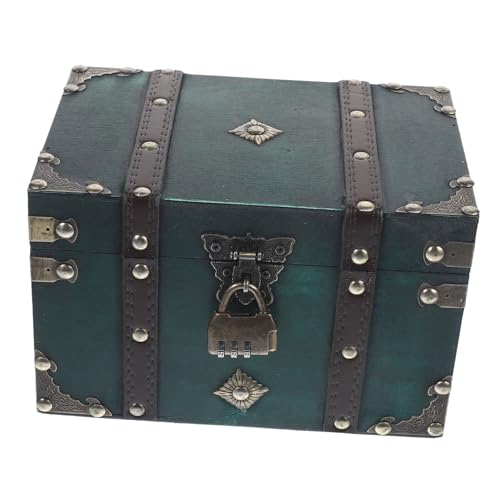 WEKAMOS Vintage Schmuckkoffer mit Zahlenschloss Große Aufbewahrungsbox für Schmuck und Sammlerstücke Dekorative Holztruhe im Retro Stil Vielseitige Schatzkiste als und Deko von WEKAMOS