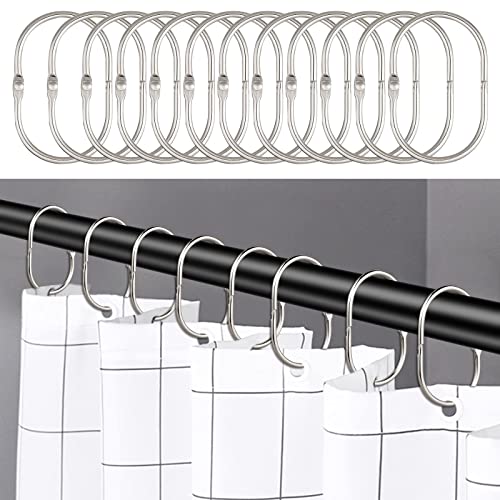 24 Stück Duschvorhangringe, Oval Duschvorhang Haken, Duschringe für Badezimmer, Rostfrei Dekorative Ringe für Duschvorhänge und Duschvorhangstangen, Vorhang Haken für Vorhänge (Silber) von WEKIWGOT