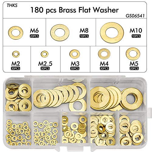 WEKON 180 Stück Messing Flach Unterlegscheiben 8 Größen Flach und Sicherungsscheiben Sortiment Set (M2 M2.5 M3 M4 M5 M6 M8 M10) von WEKON