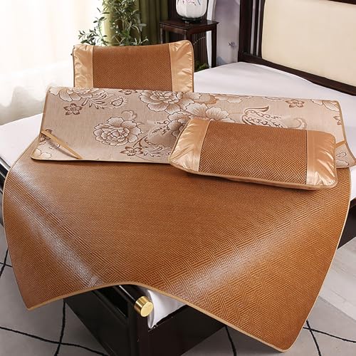 Sommer kühlende Schlafmatte aus Bambus, Bettmatte aus Rattan und Eisseide, 2er Set oder 3 Stück in braun und hellbraun, verschiedene Größen (Light Brown,150 * 200cm) von WEKONUMEX