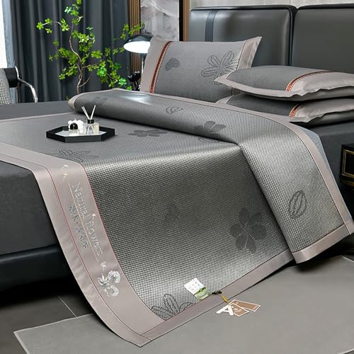 Sommer kühlende Schlafmatte aus Bambus, Schlafkühlmatte Rattan Ice Silk Faltbar mit Kissenbezug Mehrfarbig Multisize (Grey,90 * 195cm) von WEKONUMEX