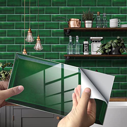 WEKONUMEX Kachel Aufkleber, Selbstklebende Fliesenaufkleber, Grün, for Küche und Bad, Packung mit Mehreren Größen, 10 x 20 cm(12 Pcs(10x20cm)) von WEKONUMEX