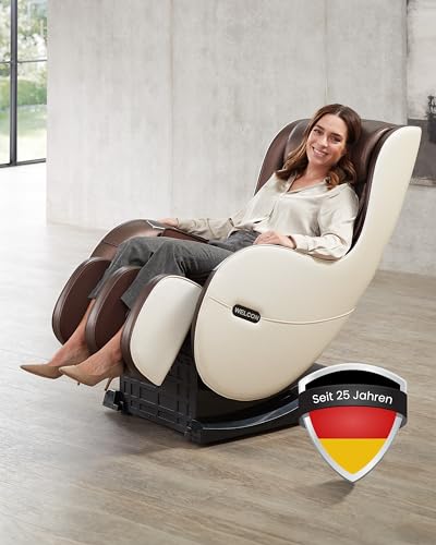 Massagesessel WELCON EASYRELAXX in beige braun mit Automatikprogrammen sowie manueller 3D Massage vom Nacken bis unter die Oberschenkel von WELCON