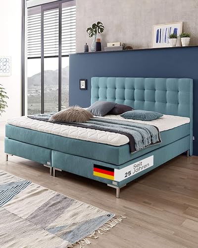 WELCON Boxspringbett | Hotelbett Rockstar 180x200 cm H2, H3, H4 und H5 (H5 ab 110 kg, türkis) von WELCON