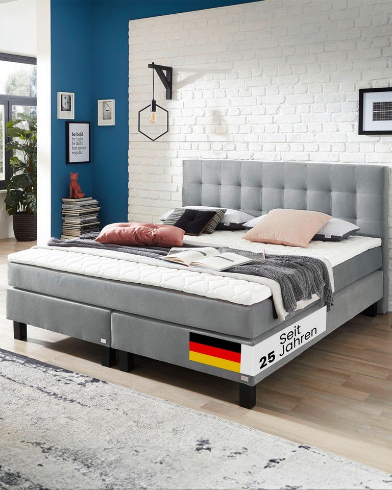 WELCON Boxspringbett ROCKSTAR Limited Edition II 180x200 cm mit Samtbezug hellgrau oder dunkelgrau, H2 oder H3 von WELCON