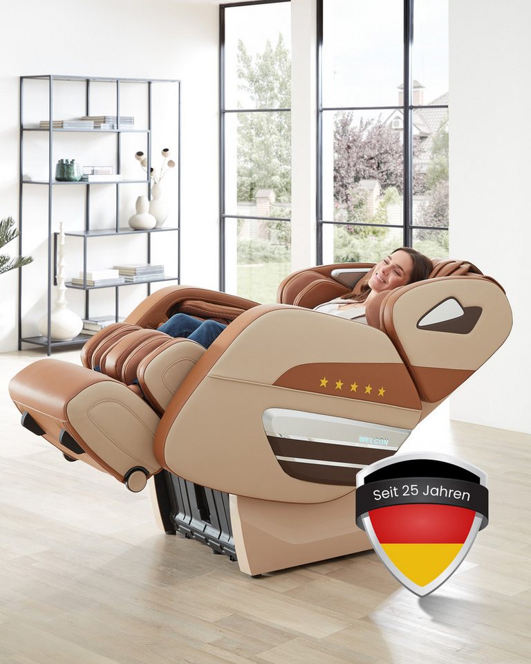 WELCON Massagesessel Dynamite beige-braun o. schwarz, Heizung, Sensor Scan, Shiatsu Massage, längenverstellbare Beinauflage, Herz-Waage-Position, Shiatsu Massage von WELCON