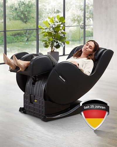 WELCON Massagesessel EASYRELAXX in SCHWARZ - 3D Massagestuhl mit Neigungsverstellung elektrisch Automatikprogramme Knetmassage Klopfmassage Rollenmassage Sessel Massagestuhl, Kunstleder, Entspannen von WELCON