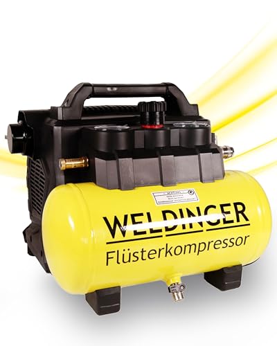 Aktionsset WELDINGER Flüster Kompressor FK 135 pocket + Druckluftset 6-teilig 1100 W Luftabgabe 135 l/min Druckregler 5 Jahre Garantie von WELDINGER
