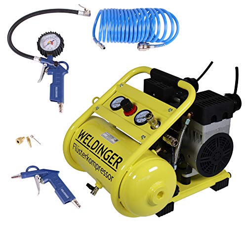 Aktionsset WELDINGER Flüsterkompressor FK 120 compact 980 W Luftabgabe 120 l ölfrei + Druckluftset 6-teilig 5 Jahre Garantie von WELDINGER