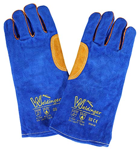 WELDINGER E-Hand/MAG Schweißerhandschuhe blau gold Gr. M/9 Rindspaltleder von WELDINGER