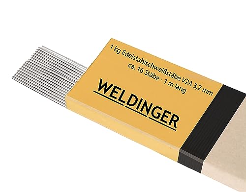 WELDINGER Edelstahlschweißstäbe V2A 3,2 mm 1 kg ca. 16 Stäbe 1 m lang (ER308L/1.4301) von WELDINGER