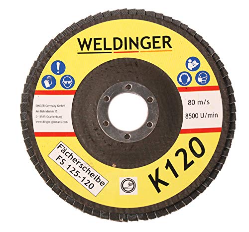 WELDINGER Fächerscheibe 125 x 22,23 K120 Schleifmopteller Lamellenscheibe von WELDINGER