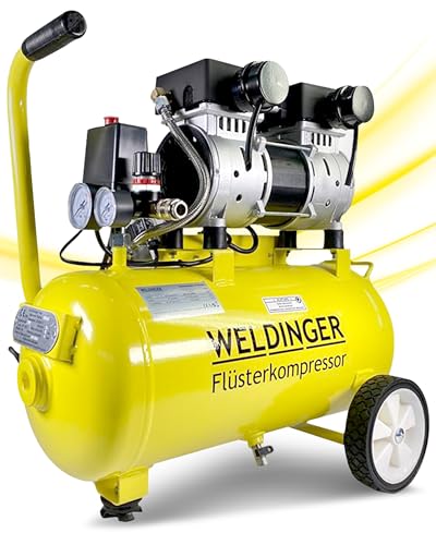 WELDINGER Flüsterkompressor FK 120 turbo pro 1500 W Luftabgabe 202 l/min ölfrei innenbeschichteter 24 l Tank Druckregler 5 Jahre Garantie von WELDINGER