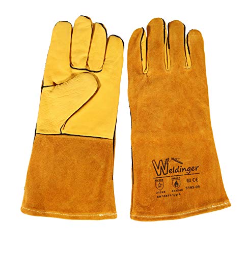 WELDINGER MAG pro Schweißerhandschuhe gold Gr. L/10 Rindnarbenleder/Rindspaltleder von WELDINGER