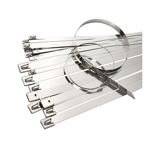 Kabelbinder aus Edelstahl 20 Stück 4,6/7,9 mm Edelstahl-Metallkabelbinder Auspuffumwicklung Beschichtetes Verriegelungsmetall Zip-Auspuff-Verriegelungskabelbinder(12mm(0.47inch),600mm(23.62inch)) von WELDRIC