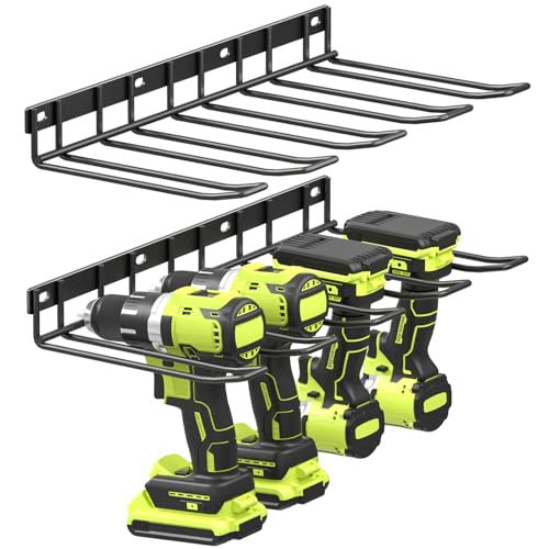 WELDUN 2 Pack Werkzeugspeicher für 8 Elektrowerkzeug Wandhalterung Werkzeugregal Organizer für Garage Werkzeugraum von WELDUN