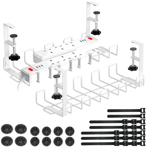 WELDUN Kabelmanagement unter dem Schreibtisch, 2 Stücke Kabelkanal ohne Bohren, Metall-Kabel-Organizer für Drahtmanagement, Kabelkorb mit Kabelclips und Bindern, weiß, von WELDUN