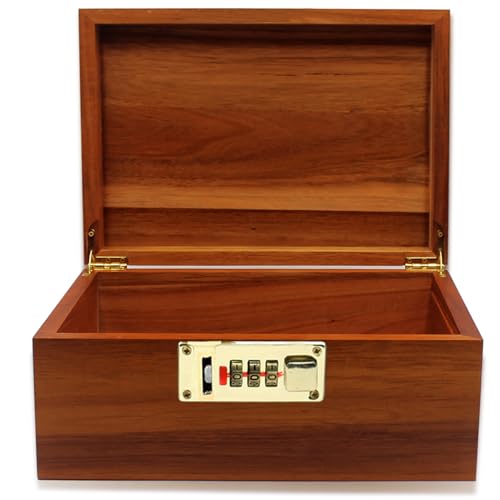Große Holzkiste, dekorative Aufbewahrungsbox aus Holz mit Zahlenschloss mit Scharnierdeckel, Akazienbox, abschließbare Truhe für Andenken, Wertsachen, Accessoires, Schatzgegenstände, Holzkisten von WELITTCON