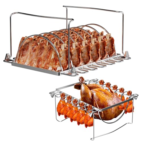 WELL GRILL 3-in-1 Edelstahl Spareribs Halter Grill für Kugelgrill und Holzkohlegrill, Bierdose Hähnchenschenkel Halter Rippchenhalter für Weber Napoleon Kamado Gasgrill von WELL GRILL
