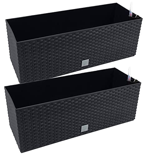 2 Stück rechteckiger Pflanzkübel 17 Liter mit Selbstbewässerung anthrazitfarben 52 x 20 x 20 x 19 cm von WELL HOME MOBILIARIO & DECORACIÓN