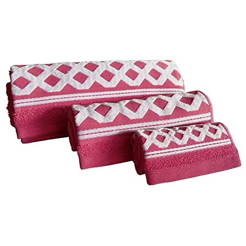 3er-Set Badetücher, Baumwollfrotteetücher 450 gr/m2, 50x30; 100x50; 150x100 cm, Farbe fuchsia von WELL HOME MOBILIARIO & DECORACIÓN