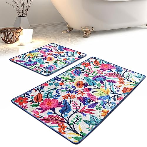 Badezimmerteppich-Set, 2 Stück, Bunte Blumen von WELL HOME MOBILIARIO & DECORACIÓN