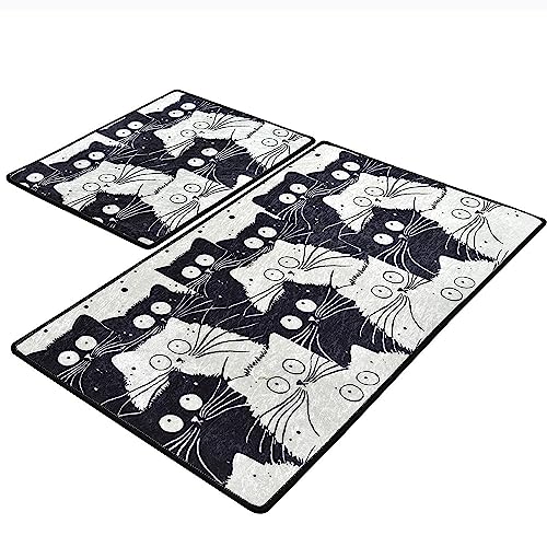 Badezimmerteppich-Set (2-teilig) Katzen Weiß und Schwarz von WELL HOME MOBILIARIO & DECORACIÓN