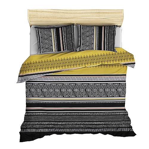 Bettbezug-Set + 2 Kissenbezüge, 240 x 220 cm, Gelb, Schwarz, Grau von WELL HOME MOBILIARIO & DECORACIÓN