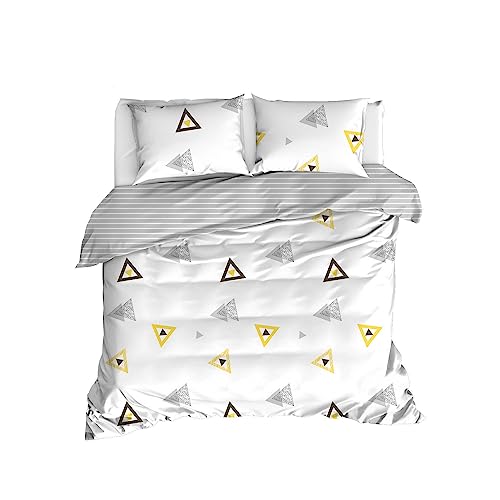 Bettbezug-Set + 2 Kissenbezüge, 240 x 220 cm, Weiß, Grau, Gelb von WELL HOME MOBILIARIO & DECORACIÓN