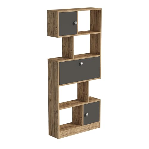WELL HOME MOBILIARIO & DECORACIÓN Dekoratives Bücherregal für Wohnzimmer oder Schlafzimmer, melaminbeschichtete Spanplatte, atlantische Kiefer, Anthrazit, 168,3 x 75 x 22 cm von WELL HOME MOBILIARIO & DECORACIÓN