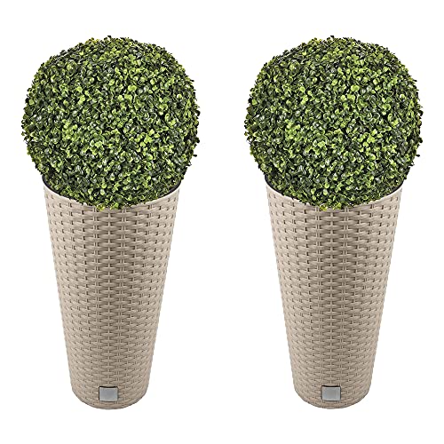 Doppel-Set Blumentopf Rato 27 Liter mit Einsatz 30 x 30 x 57,2 cm in Mocca + Buchsbaumkugel Ø 36 cm von WELL HOME MOBILIARIO & DECORACIÓN