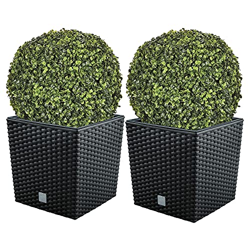 Doppel-Set Blumentopf Rato 32 Liter mit Pflanzkübel in Anthrazit 32 x 32 x 32,5 cm + Buchsbaumkugel Ø 36 cm von WELL HOME MOBILIARIO & DECORACIÓN