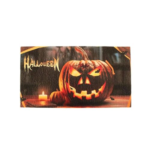Fußmatte Happy Halloween mit Kürbis-Design in Schwarz und Orange, 76 x 43 cm von WELL HOME MOBILIARIO & DECORACIÓN