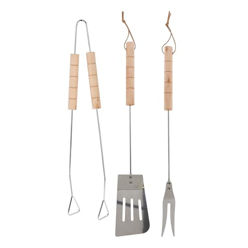 Grillwerkzeug-Set aus verchromtem Stahl mit Holzgriff von WELL HOME MOBILIARIO & DECORACIÓN