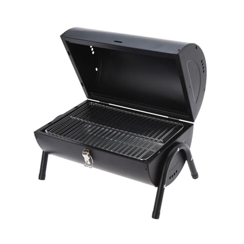 Grillzylinder aus mattschwarzem Metall mit Holzgriff und Metallfüßen. Inklusive 2 Grillroste und 2 Metallplatten 38 x 24,5 cm von WELL HOME MOBILIARIO & DECORACIÓN