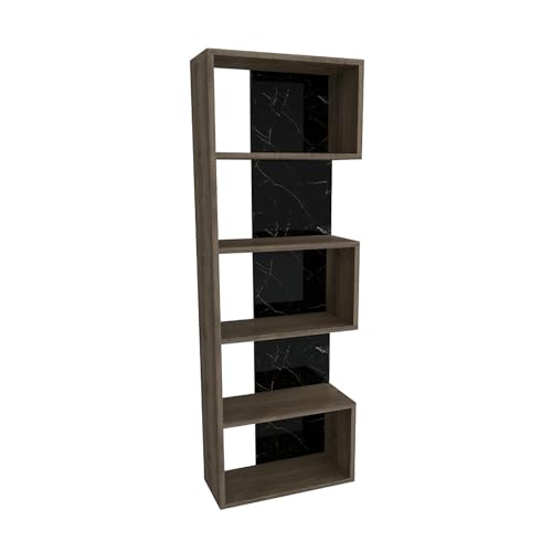 Nussbaum-Schwarzes Bücherregal in Marmoroptik 150x50x22 von WELL HOME MOBILIARIO & DECORACIÓN