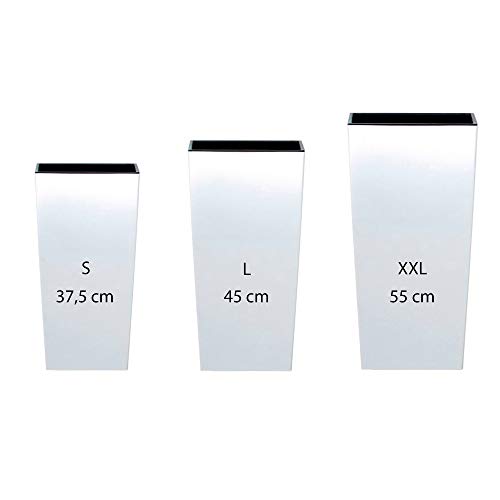 Pack 3 High Pots Prosperplast (11,4/19/55 Liter) Urbi Square de Plastik in weißer Farbe mit Ablagerung von WELL HOME MOBILIARIO & DECORACIÓN