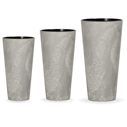 Pack 3 Töpfe prosperplast Tubus schlanker Effekt Kunststoff mit Zementfarbenablagerung, Größe M Größe von WELL HOME MOBILIARIO & DECORACIÓN