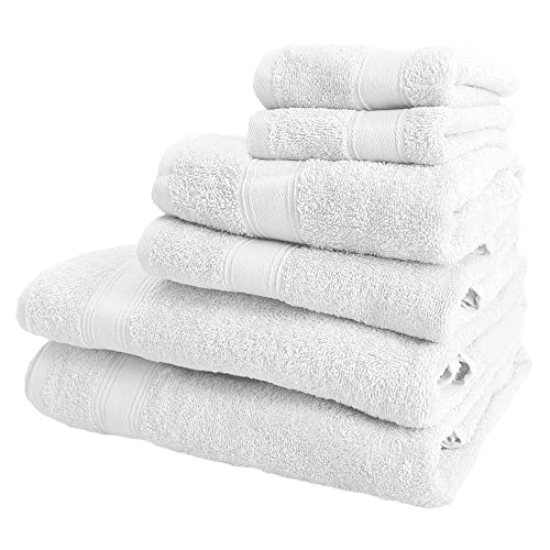 SET MIT 6 BADETÜCHERN: 2 kostenlose Handtücher 30X50; 2 Waschbeckenhandtücher 50X90; 2 Duschtücher 70 x 140 cm, 450 g/m², 100 % Baumwolle, WEISS von WELL HOME MOBILIARIO & DECORACIÓN