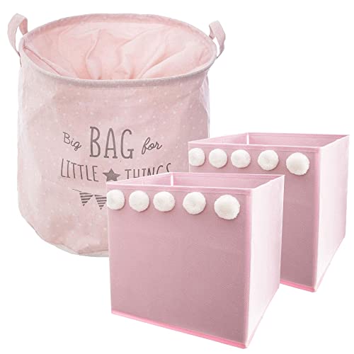 Setzen Sie Kinderspeicher "Roda" + 2 Textilboxen Pink Storage - 38 x 38 cm. / 29 x 29 x 29 cm von WELL HOME MOBILIARIO & DECORACIÓN