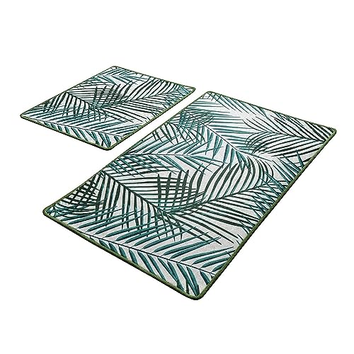 WELL HOME MOBILIARIO & DECORACIÓN Badteppich-Set (2-teilig), Ecru und grüne Blätter von WELL HOME MOBILIARIO & DECORACIÓN