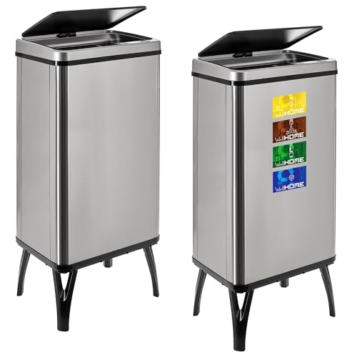 WELL HOME MOBILIARIO & DECORACIÓN 2 x Smart Mülleimer mit 50 l Fassungsvermögen, Höhe: 83,5 x 35,5 x 26 cm, grau mit Magnetetiketten von WELL HOME MOBILIARIO & DECORACIÓN